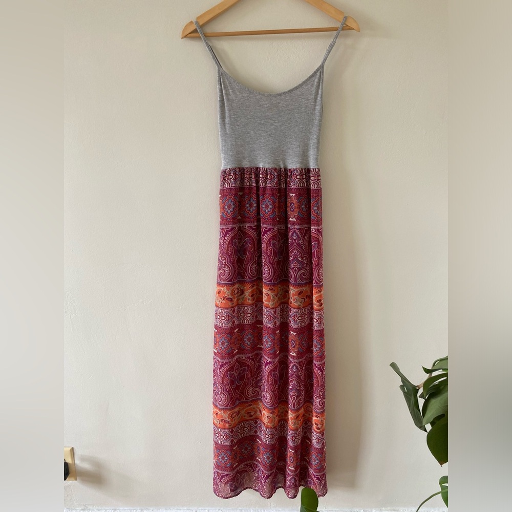 Forever 21 Floral Print Combo Maxi Dress Grey red in Small